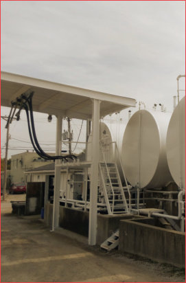 Vintage picture of the bulk fuel tanks at John Moore Oil Company's downtown Blue Springs Missouri headquarters