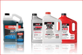 Sta-bil Gasoline treatment products and Power Service diesel treatment products that are available from John Moore Oil